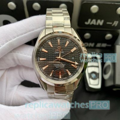 8215 Omega Seamaster Aqua Terra Watch Replica SS Black Waved Dial